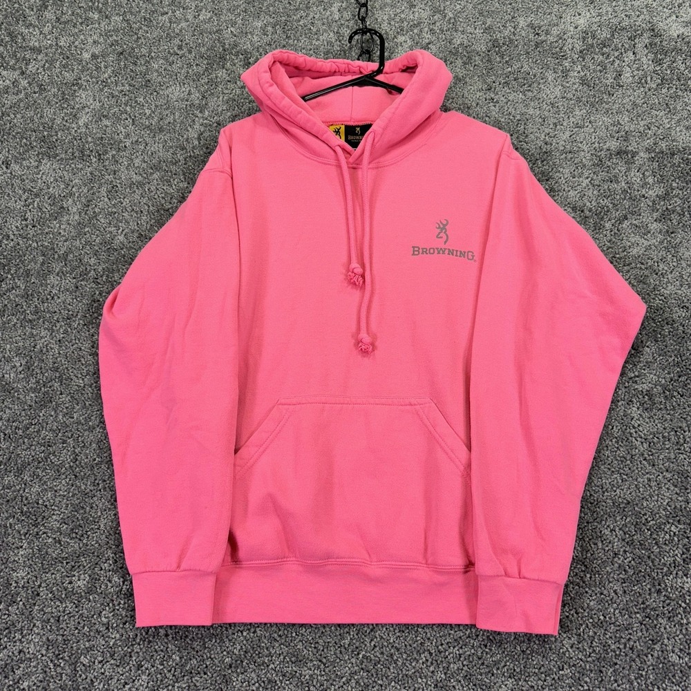 Browning Hoodie Womens Medium Pink Fleece Pullover Buck Logo Hunting Casual